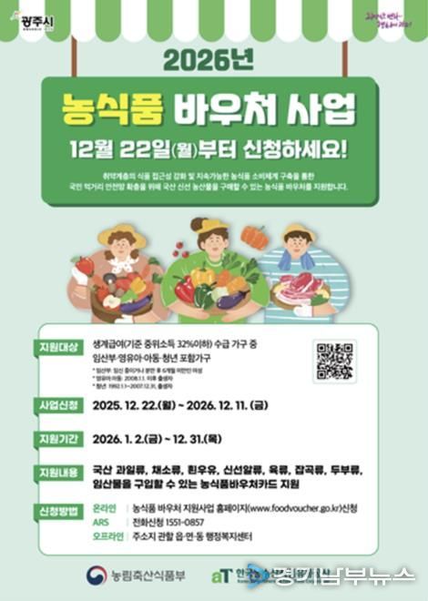 광주시, 2026년 농식품 이용권 사업 시행…저소득 가정 신선식품 구매 지원