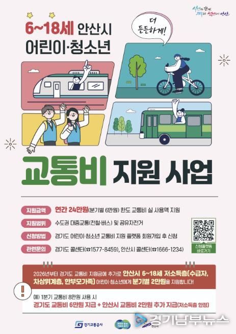 안산시 어린이‧청소년 교통비 지원사업 디지털 홍보자료