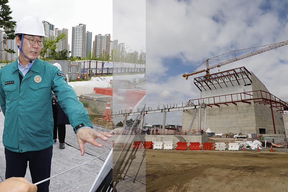 7월 31일 화성시문화예술의전당 현장을 찾은 정명근 시장 모습