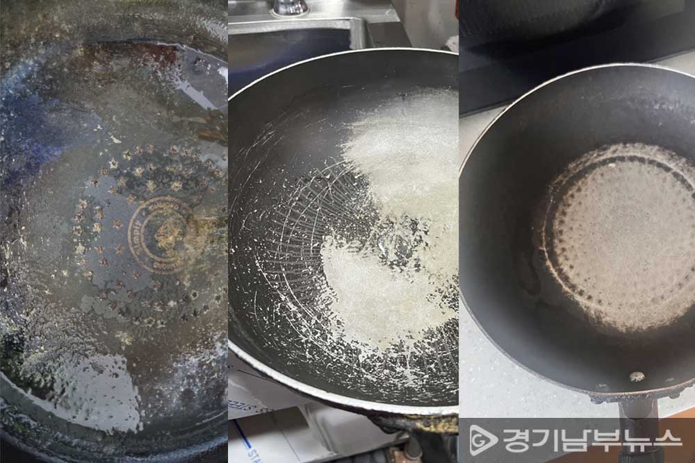 7월 1일부터 한 달간 수원시다문화가족지원센터의 '새 프라이팬 줄게, 헌 프라이팬 다오!’ 프로젝트에 응모한 헌 프라이팬들. 사진: 수원시다문화가족지원센터