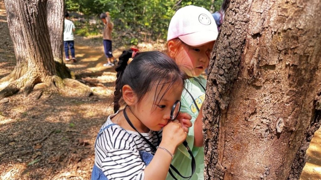 어린이들이 숲체험의 프로그램에 참여해 유익한 시간을 보내고 있다.